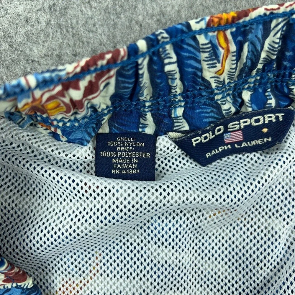 VTG Polo Sport Swim Shorts Mens XL Blue AOP Surf Lined Bathing‎ Suit Trunks Rare